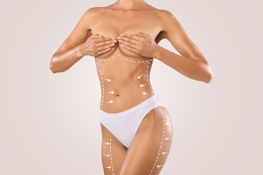 A Woman holding her hands on breast and body filled with arrow marks | Dr. Leonard Grossman M.D. | New York