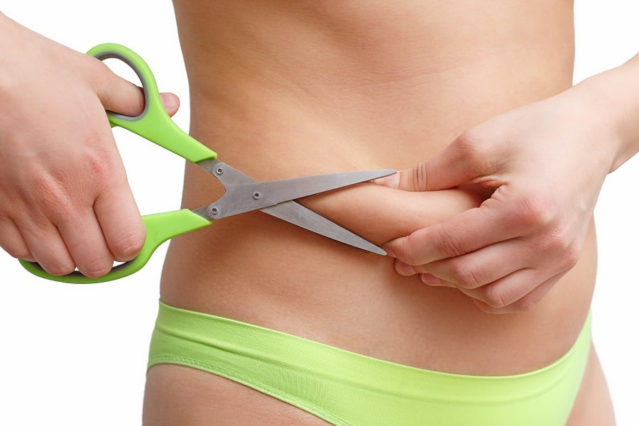 Woman holding her fat tummy | Liposuction at Dr. Leonard Grossman M.D. | New York